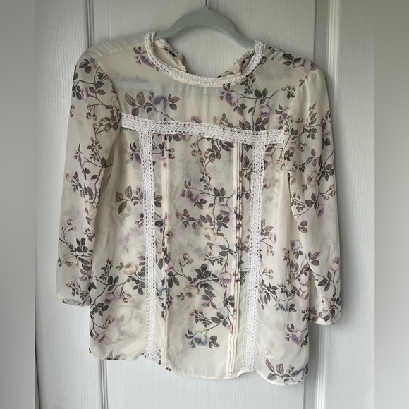 Lauren Conrad Sheer Floral Blouse with Lace - Picture 2 of 8